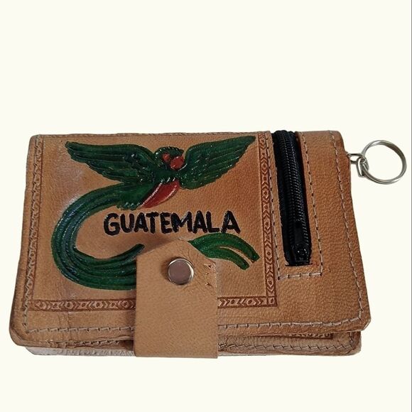 Hand Crafted Handbags - Guatemala Tourist Wallet Leather Embossed Hand Painted Crafts Mexico Unisex